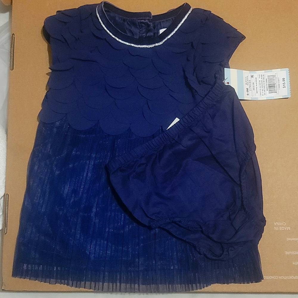 BABY GIRL' Scallop Dress Cat & Jack NightFall Blue 6-9 Moths